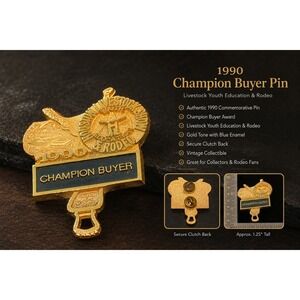 Vtg 1990 Houston Livestock Show Rodeo Champion Buyer Saddle Pin Gold Tone HLSR